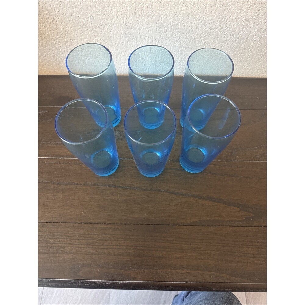 Turquoise Blue Flat Glass Tumblers 3 Tapered Capri Aqua Smooth 6.5 " Tall - Picture 2 of 8